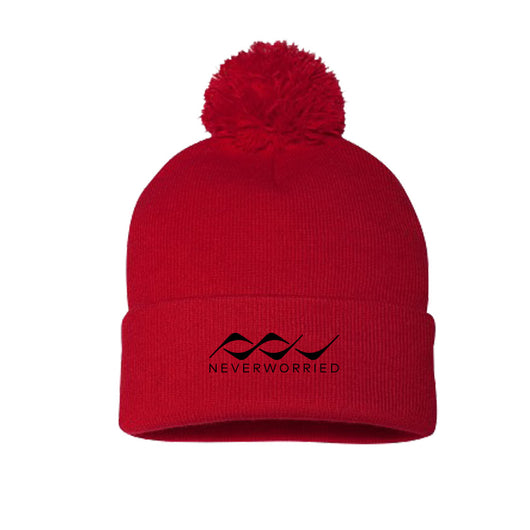 Never Worried -  Pom Pom Knit Cap (Red)